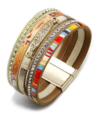 Multi Strand Leather Wrap Magnetic Clasp Bracelet