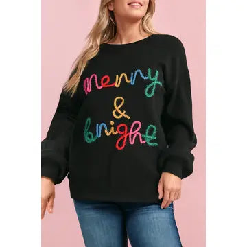 Tinsel Merry & Bright Round Neck  Sweater