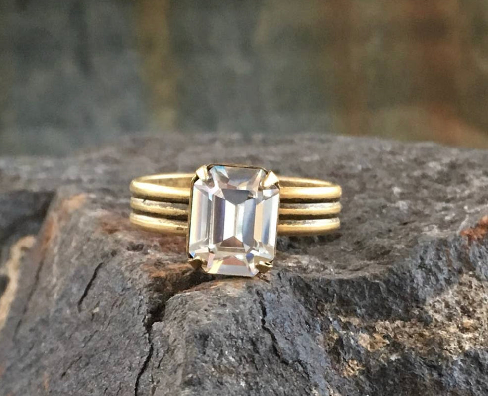 Clear Crystal Adjustable Gold Ring