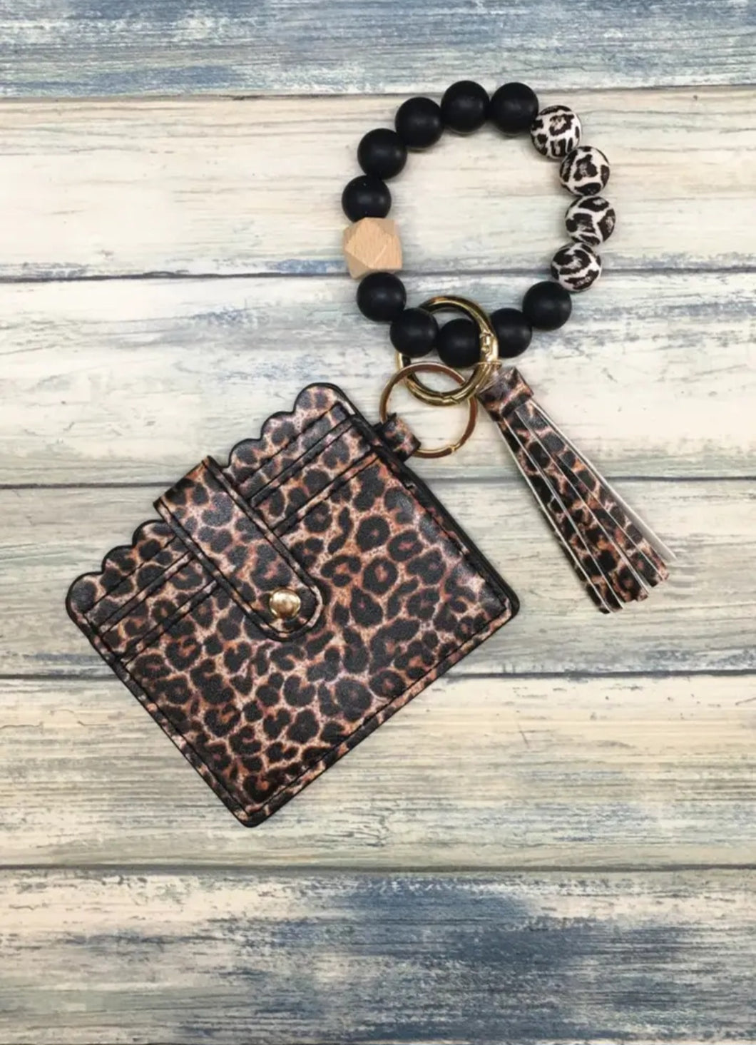 Silicone Beaded Bracelet Card Holder Keychain
