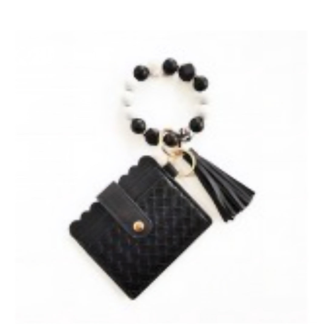 Beaded Bracelet Keyring with Woven Wallet