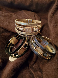 Leather Wrap Bracelet with Stone