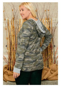 Camouflage French Terry Lace Up Long Sleeve Hoody