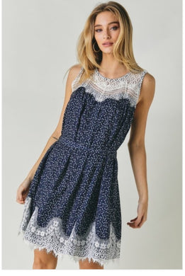 Navy Dress with Lace Detail
