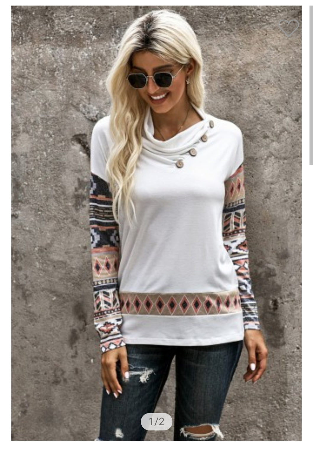 White Long Sleeve with Southwest Detail