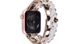 Leopard Calf Leather and Crystal Apple Watch Band