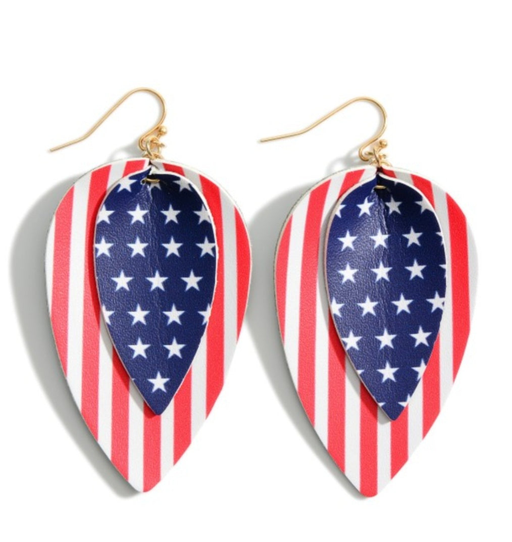 Leather Earrings Featuring USA theme