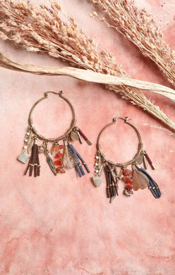 Carnelian & Jade Feather Fringe Hoop Earring