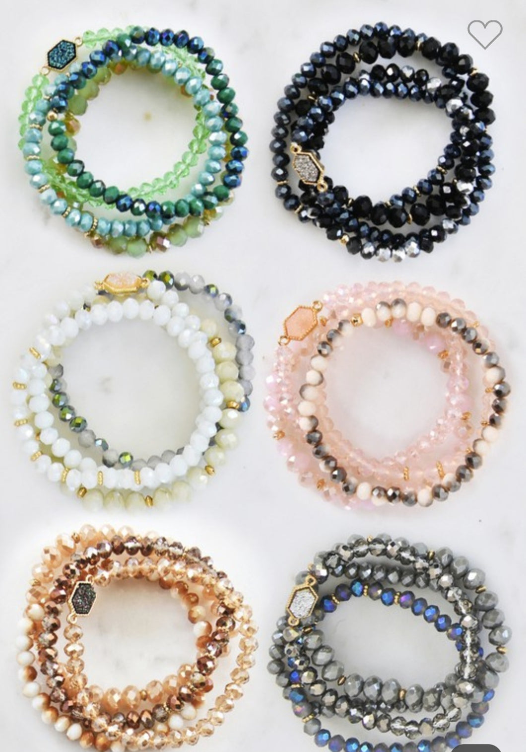 Glass Crystal Beaded Stacking Stretch Bracelet Set