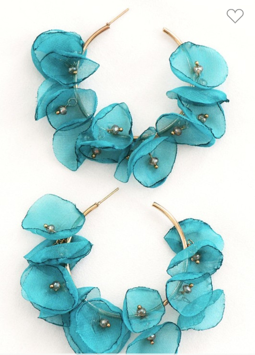 Fabric Petal Flower Hoop Earrings with Glass Beads