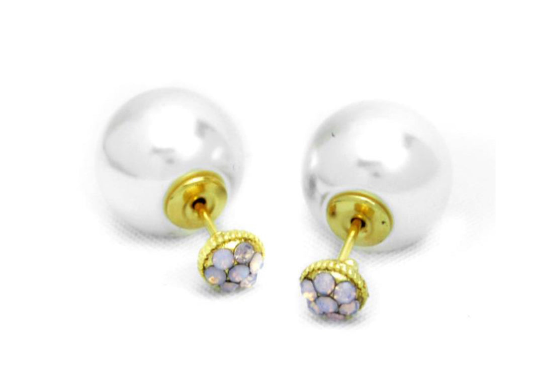 Gold Rose Opal Pearl 2 Sided Stud Earrings