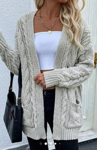 Cable Knit Casual Cardigan with Pockets