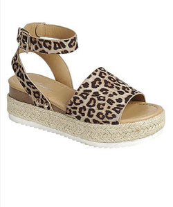 Leopard Espadrille Sandal With Ankle Strap