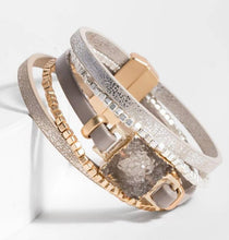 Galena Metallic Leather Bracelet with Druzy Stone
